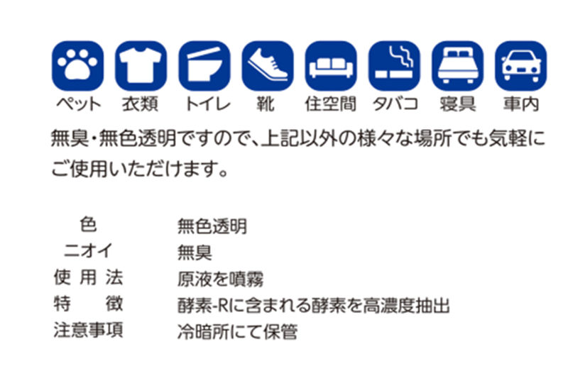 自然に優しい消臭剤スプレータイプ!酵素-R Clear 300ml